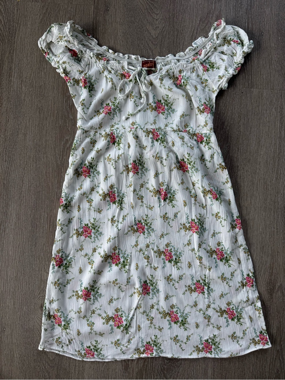 Poetry White Floral Cottagecore Peasant Dress Size Small Crinkle Boho Mini